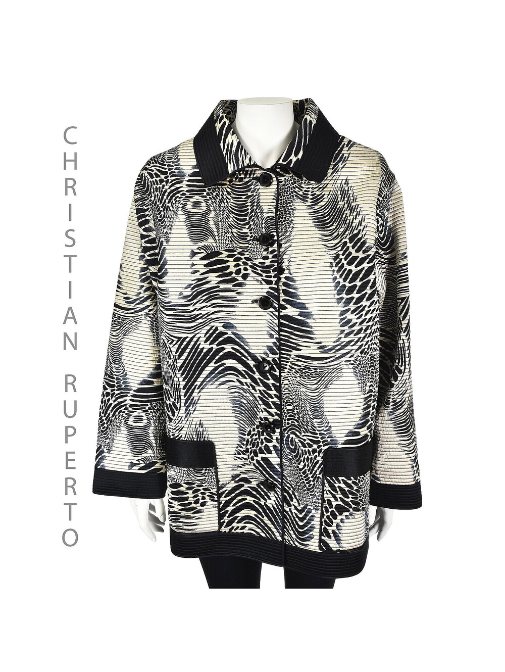 CHRISTIAN RUPERTO Channel Quilited Silk Zebra Safari Print Barn Jacket, SZ L
